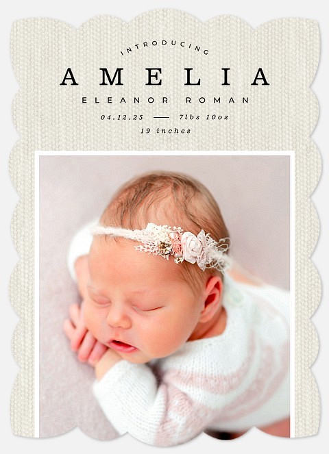 Linen Snapshot Baby Birth Announcements