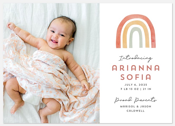 Sweet Boho Rainbow Baby Birth Announcements