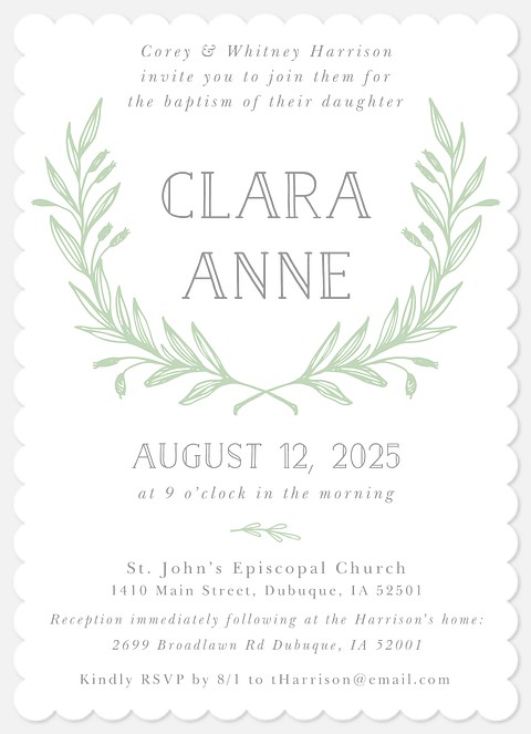 Sweet Laurels Baptism Christening Invitations
