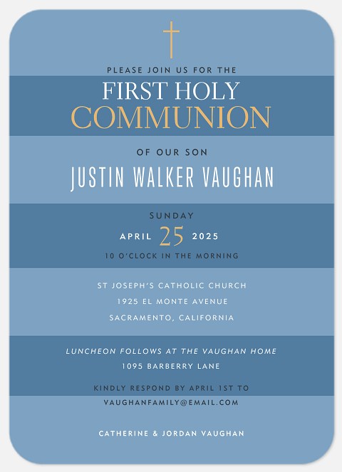 Proud Stripes First Communion Invitations