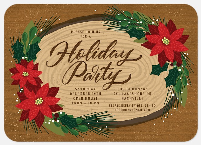 Rustic Poinsettias Holiday Party Invitations