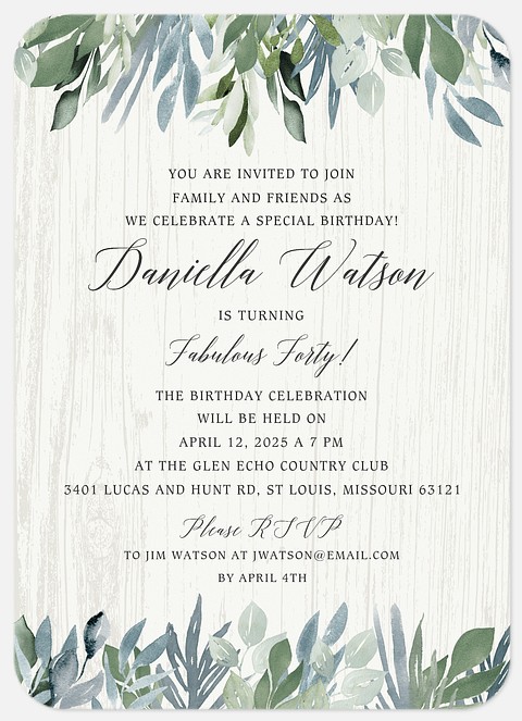 Country Greenery Adult Birthday Invitations