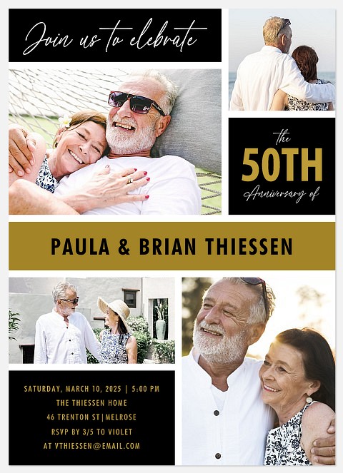 Golden Grid Anniversary Invitations
