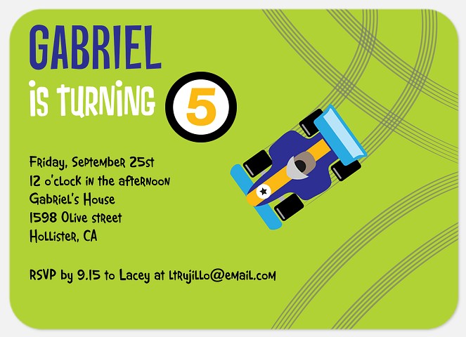 Pit Stop Party Kids' Birthday Invitations