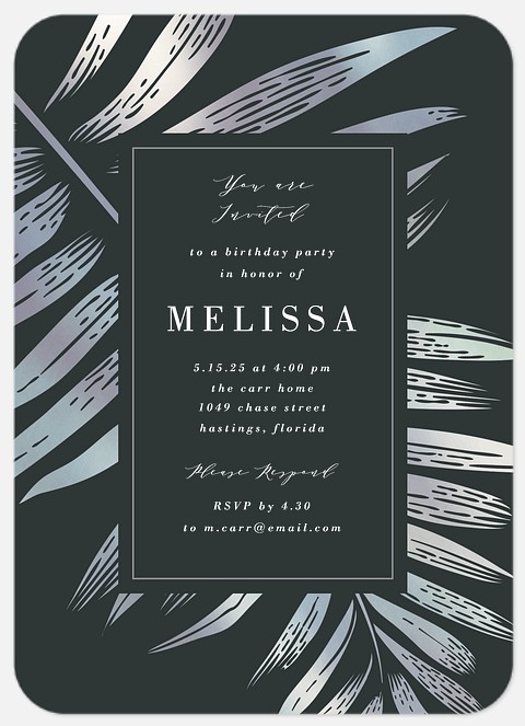 Silver Frond Adult Birthday Invitations