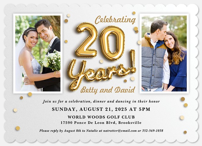 Golden Balloons Anniversary Invitations