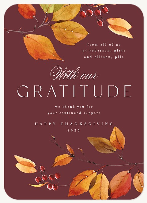 Watercolor Leaves Business Holiday Cards