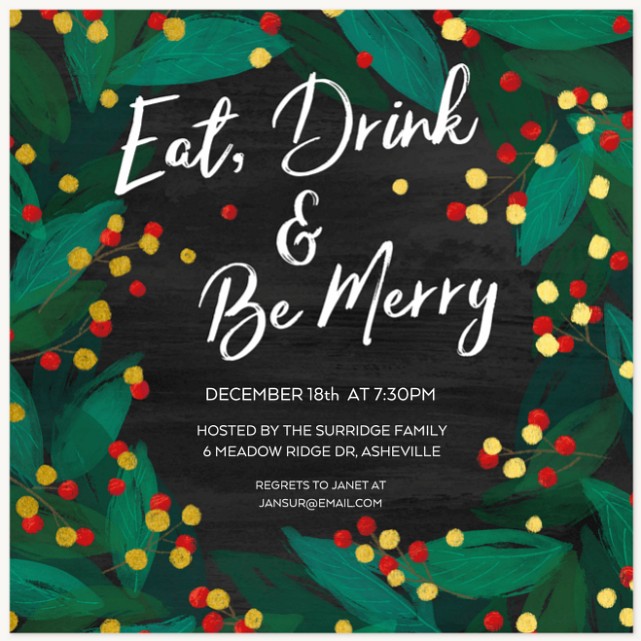 Merry Wreath Holiday Party Invitations
