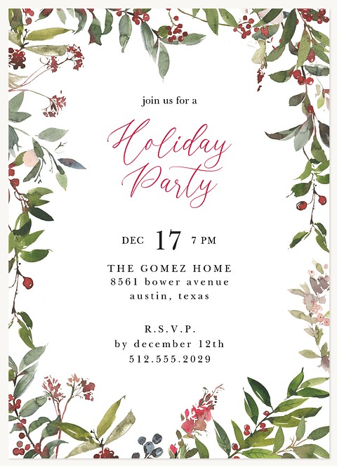 Wispy Botanicals Holiday Party Invitations