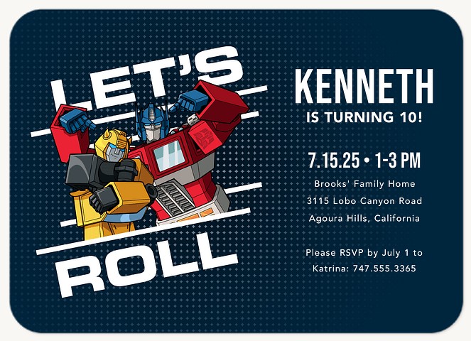 Transformers Let's Roll Kids Birthday Invitations