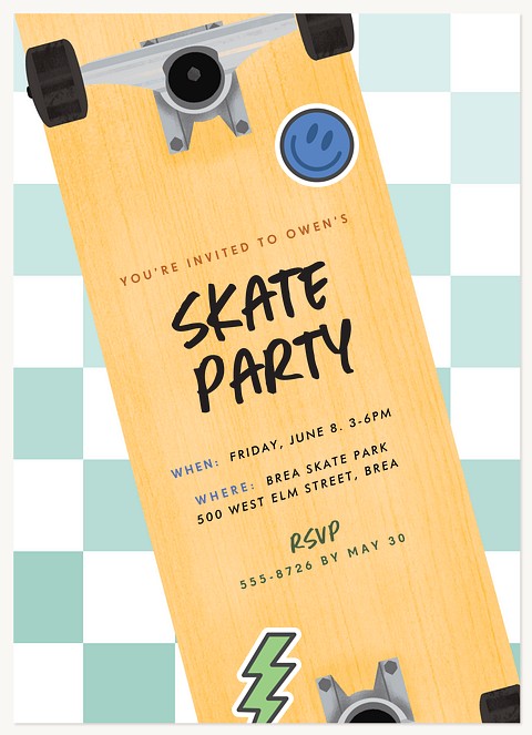 Skate Time Kids Birthday Invitations
