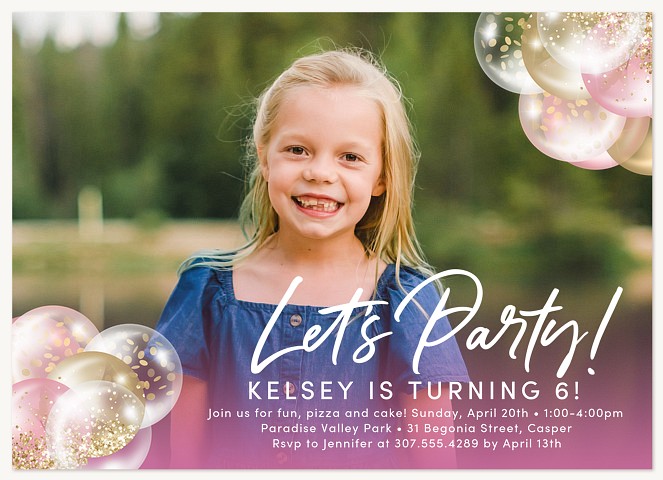 Glittery Balloons Kids Birthday Invitations