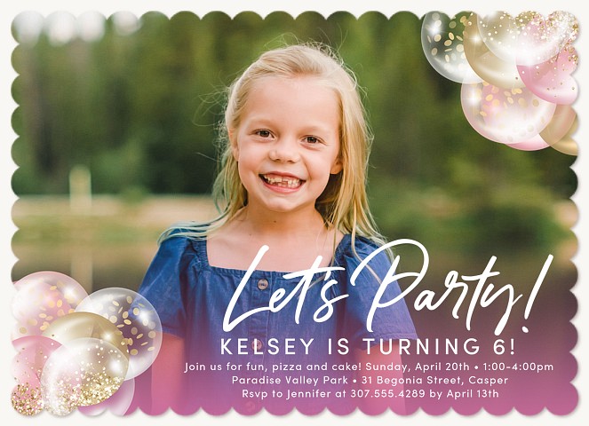 Glittery Balloons Kids Birthday Invitations