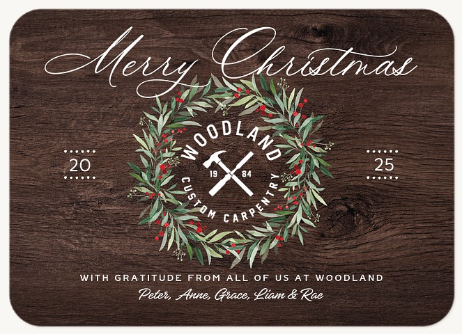 Rustic Center Wreath Business Holiday Cards