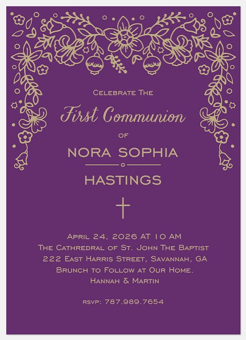 Lacy Floral First Communion Invitations
