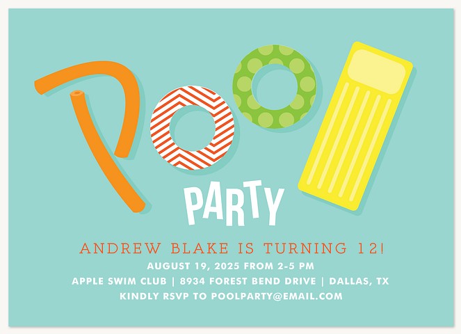 Poolside Party Kids Birthday Invitations