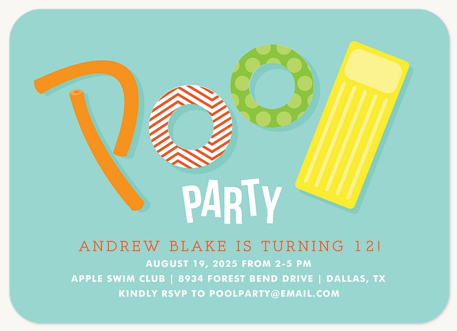 Poolside Party Kids Birthday Invitations