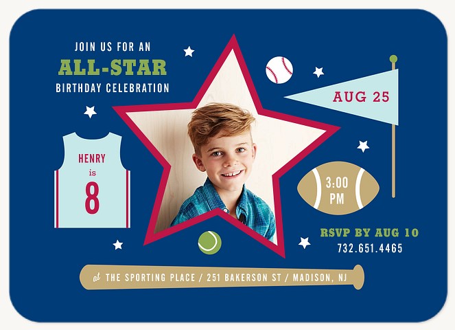 Star Athlete Boy Birthday Party Invitations