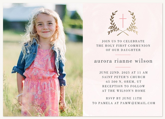 Radiant Laurels First Communion Invitations