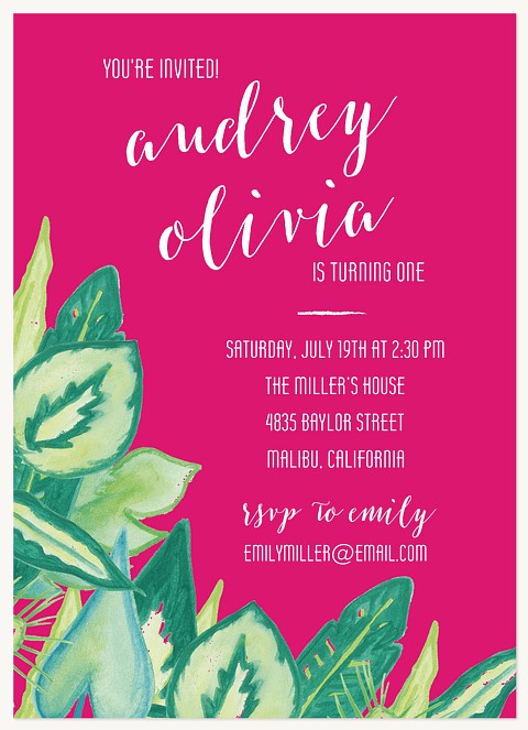Tropical Oasis Girl Birthday Party Invitations