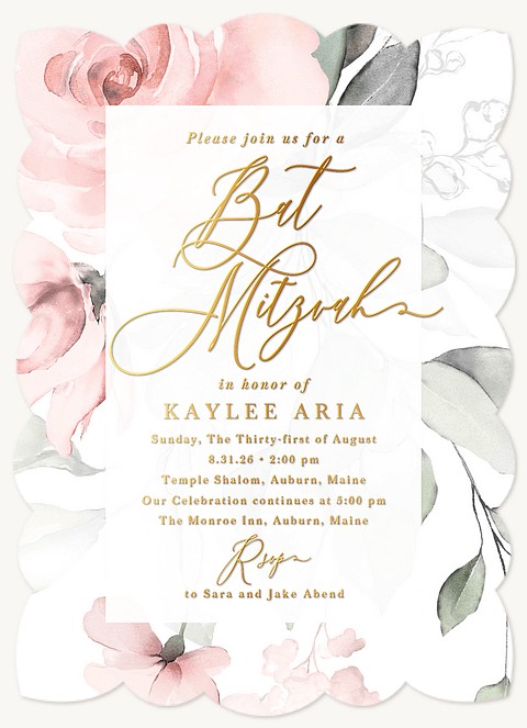 Watercolor Roses Bat Mitzvah Invitations