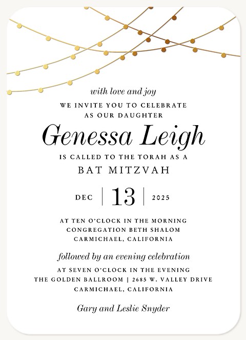 Classy Elegance Bat Mitzvah Invitations