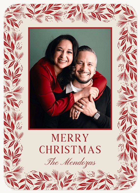 Leafy Garland Border Personalized Holiday Cards