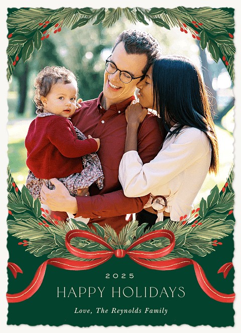 Bow Wreath Personalized Holiday Cards