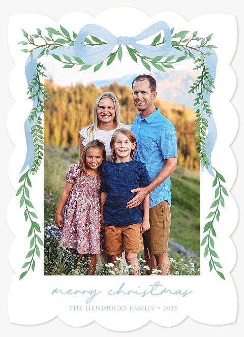 Blue Ribbon Garland Personalized Holiday Cards