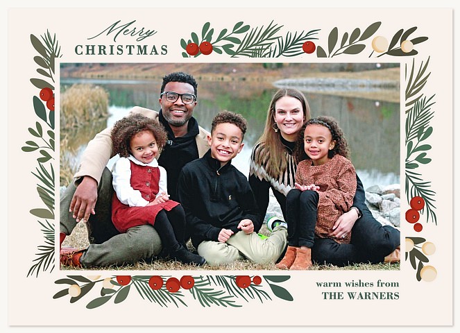 Greenery Photo Border Personalized Holiday Cards