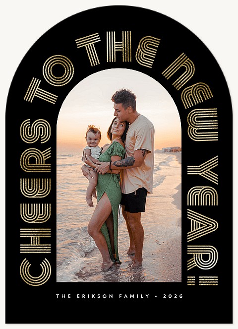 Arching Retro Type Personalized Holiday Cards