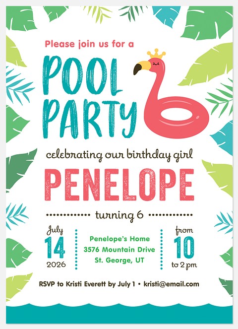 Tropical Flamingo Kids' Birthday Invitations