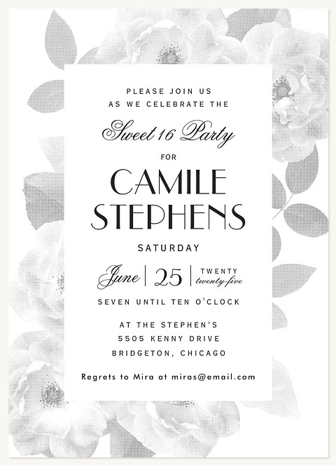 Linen Roses Teen Birthday Invitations