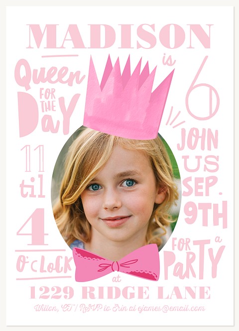 Birthday Queen Kids Birthday Invitations