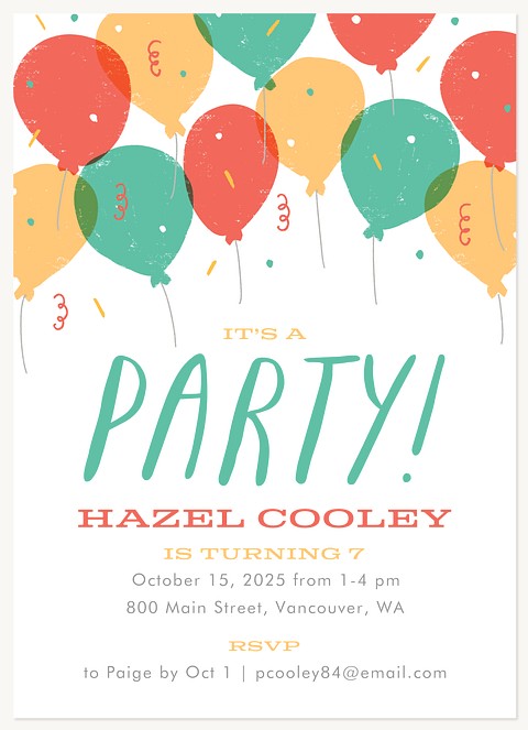 Balloons Up Boy Birthday Party Invitations