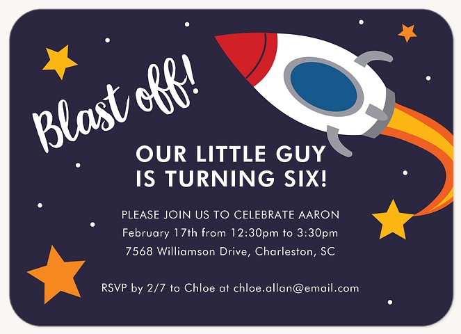 Blast Off Boy Birthday Party Invitations