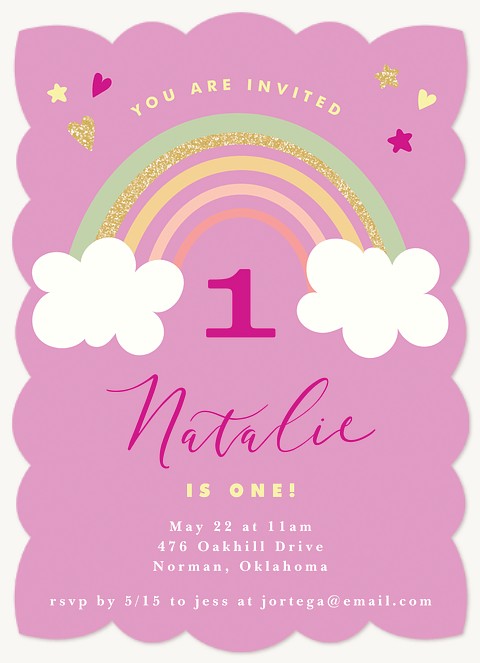 Glittering Rainbow Kids Birthday Invitations