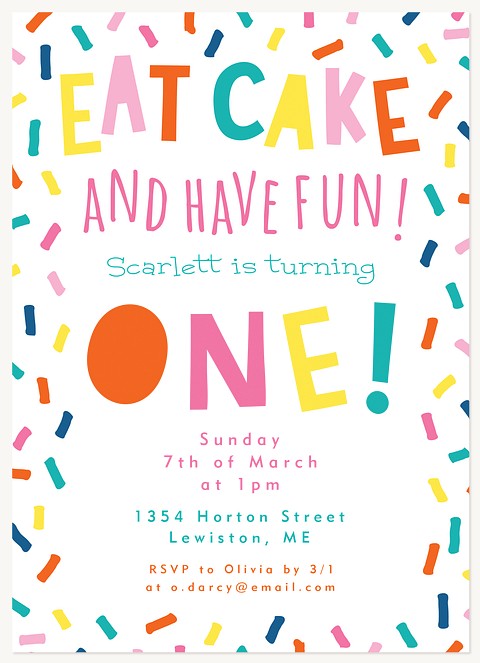 Sweet Fun-fetti First Birthday Invitations