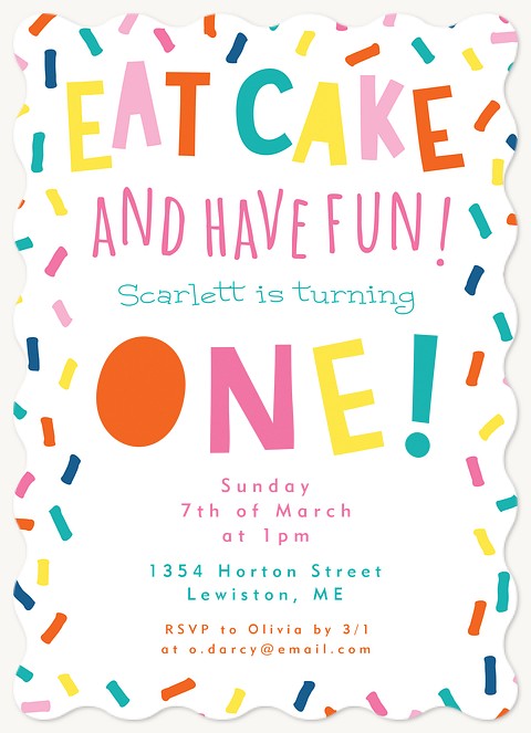 Sweet Fun-fetti First Birthday Invitations