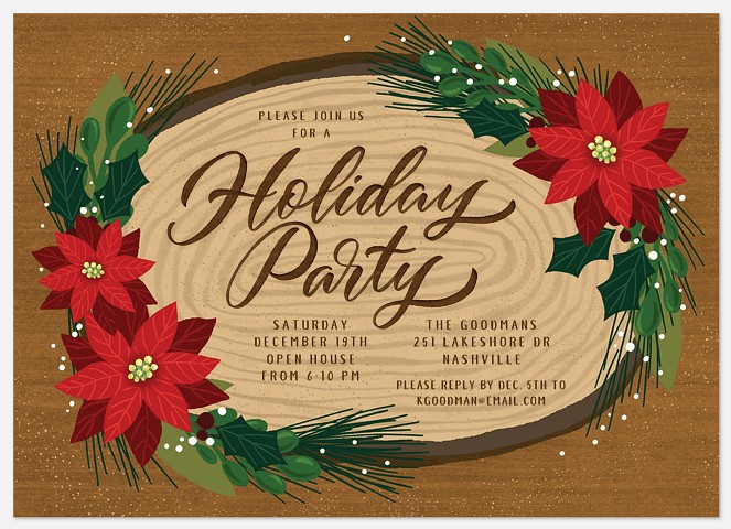 Rustic Poinsettias Holiday Party Invitations