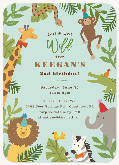 Wild Jungle Kids Birthday Invitations