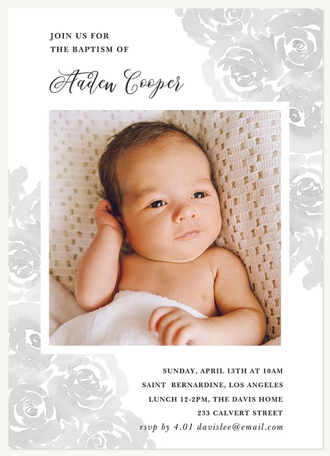 Watercolor Rose Baptisms & Christening Invitations