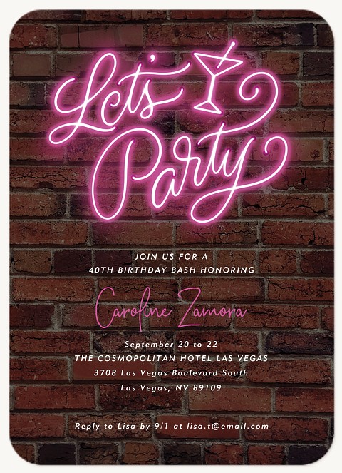Pink Neon Adult Birthday Party Invitations