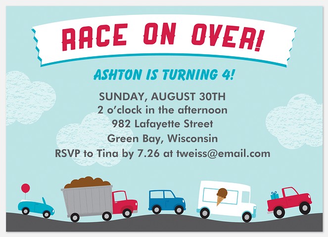Race on Over Kids' Birthday Invitations