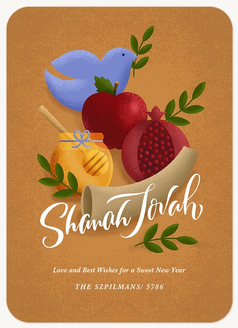 Illustrated Symbols Rosh Hashanah cards