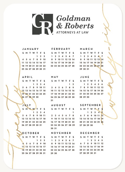 Golden Script Calendar Business Holiday Cards