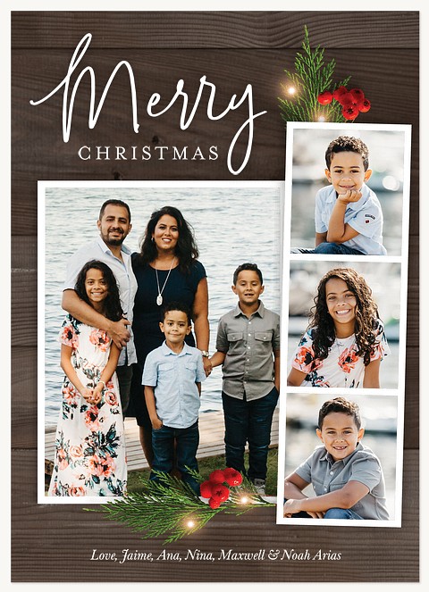 Rustic Photo Strip Personalized Holiday Cards