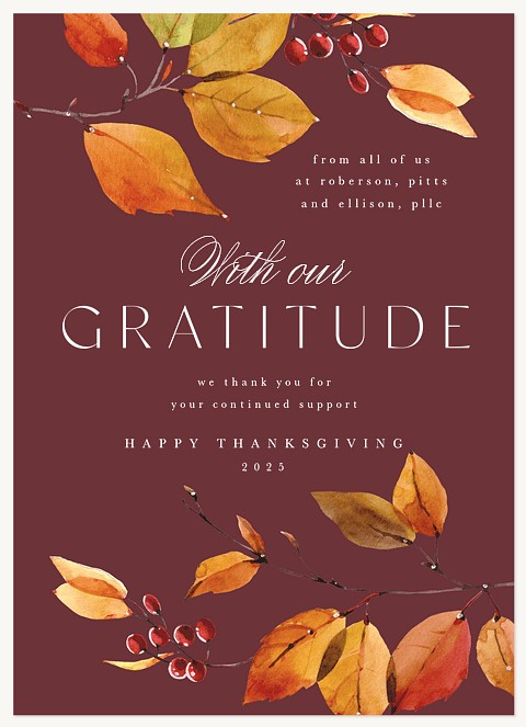 Watercolor Leaves Business Holiday Cards