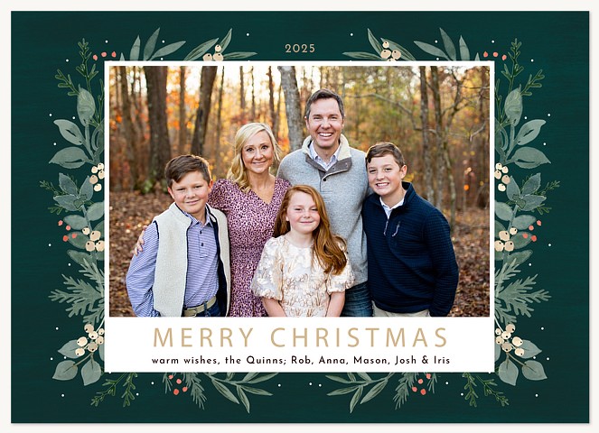 Snowy Evergreens Personalized Holiday Cards