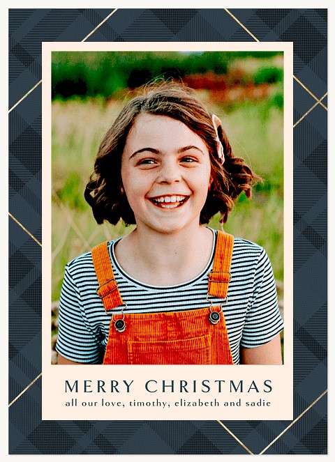 Glitzy Plaid Snapshot Personalized Holiday Cards